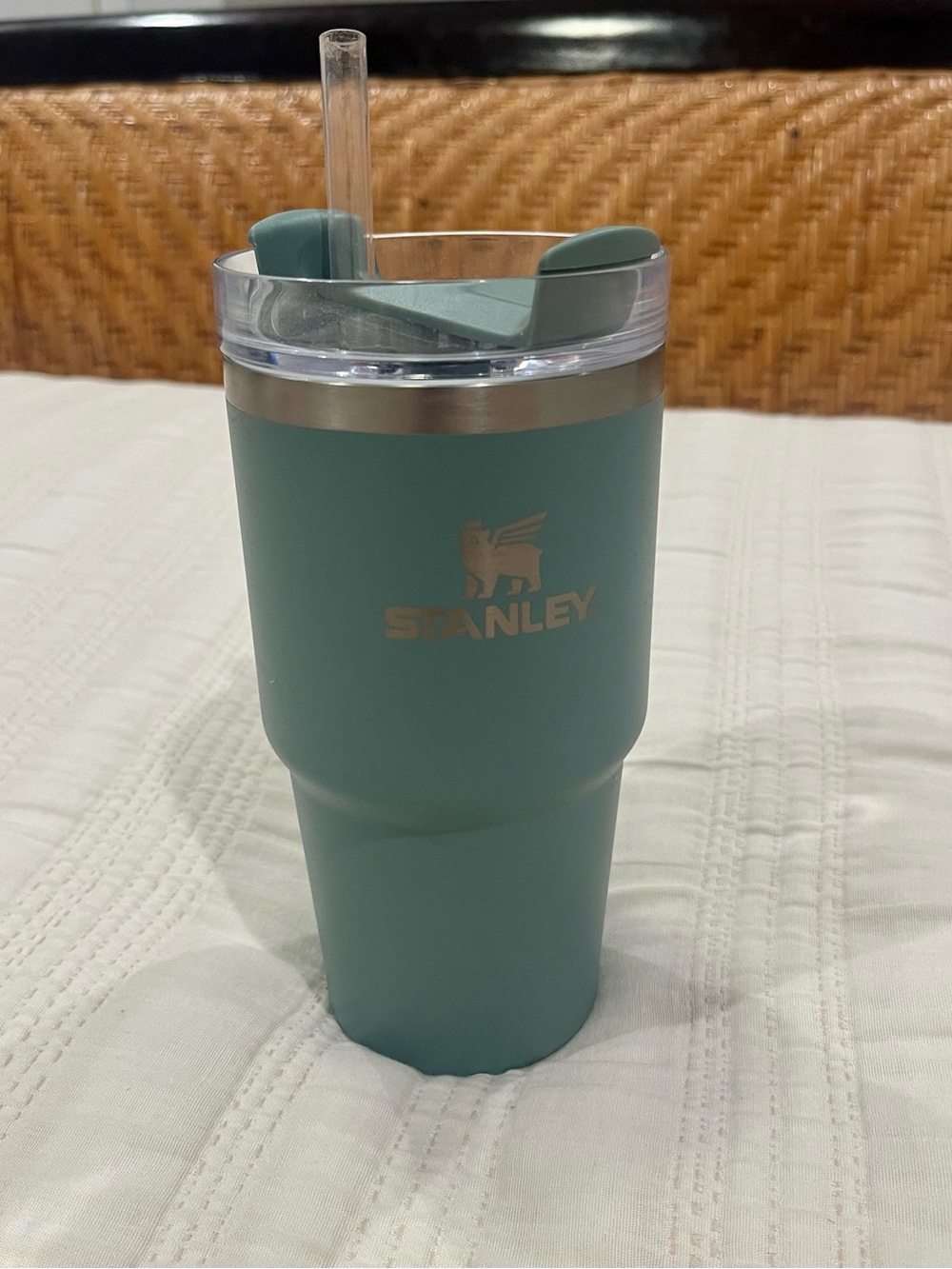 Stanley Seafoam Green Travel Tumbler with Clear Lid and Straw